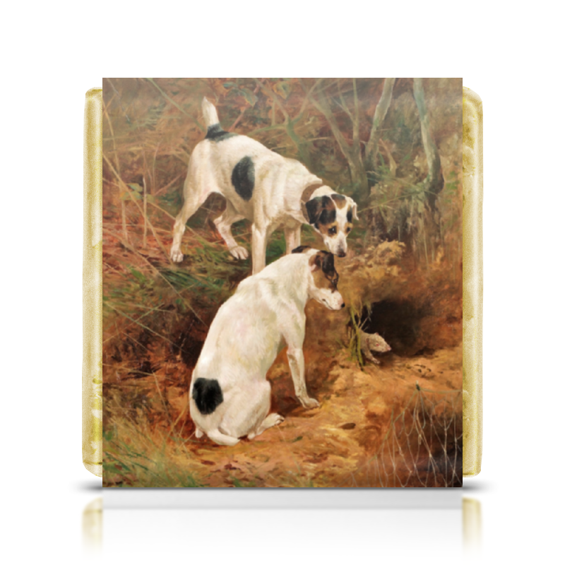 Шоколадка 3,5×3,5 см Printio 2018 год желтой земляной собаки