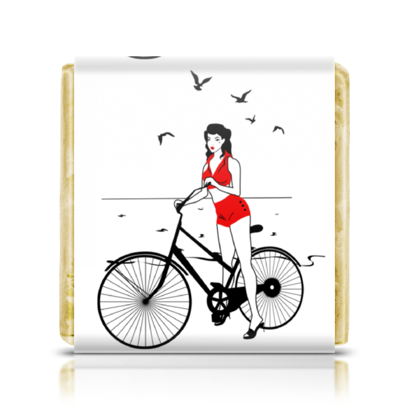 Шоколадка 3,5×3,5 см Printio Девушка на велосипеде. пин ап (eszadesign)