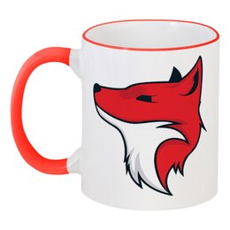 Кружка с цветной ручкой и ободком "Fox / Лиса" - лиса, красный, животные, fox, арт