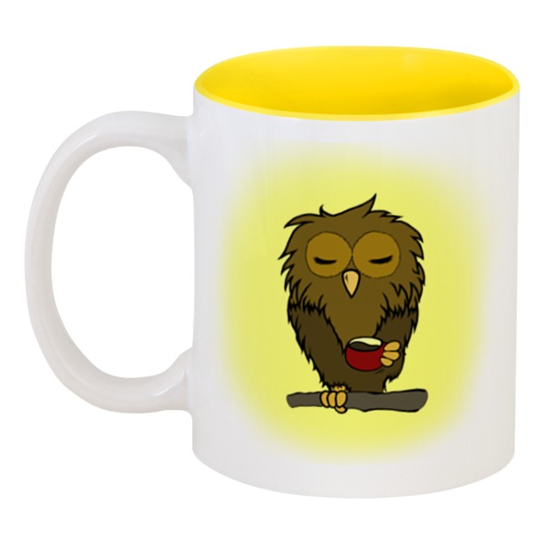 Кружка цветная внутри Printio Сонная сова пьёт свой утренний кофе