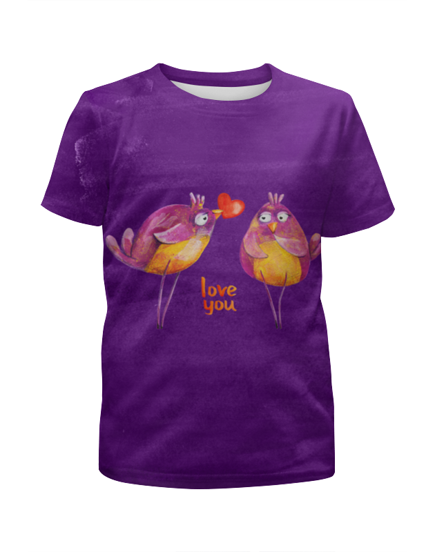 Футболка с полной запечаткой для девочек Printio Влюбленные птички. парные футболки.