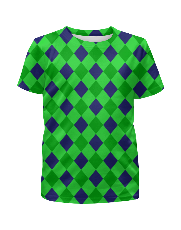Футболка с полной запечаткой для девочек Printio Сине-зеленые квадраты