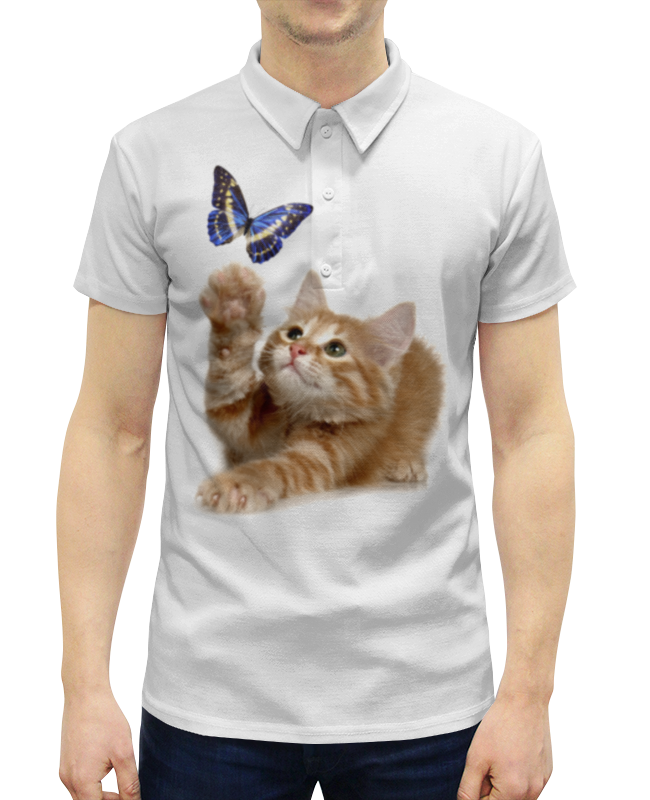 Рубашка Поло с полной запечаткой Printio Котенок и бабочка
