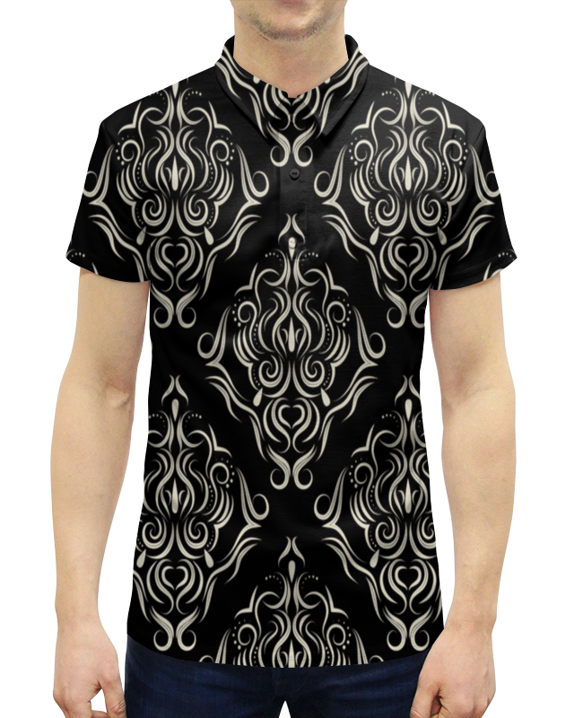 Рубашка Поло с полной запечаткой Printio Черно белая роспись