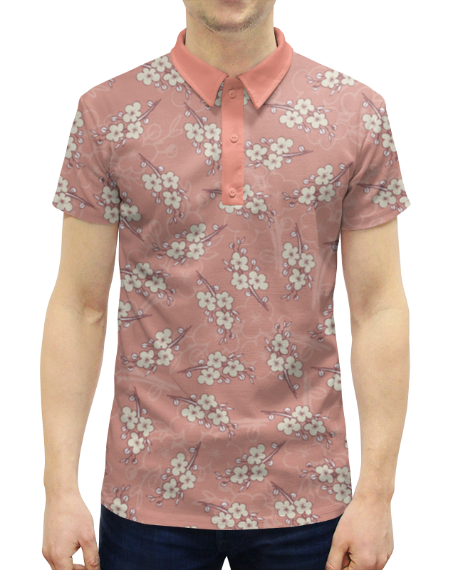 Рубашка Поло с полной запечаткой Printio Ветки цветущей вишни