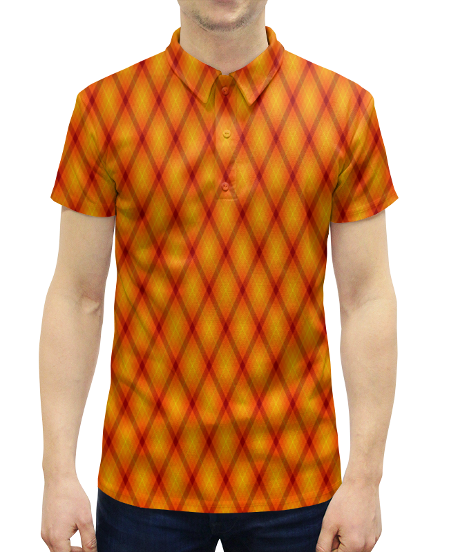 Рубашка Поло с полной запечаткой Printio Клетка оранжевая