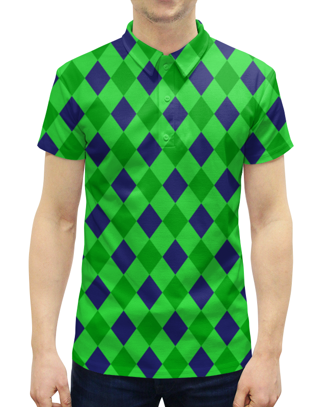 Рубашка Поло с полной запечаткой Printio Сине-зеленые квадраты