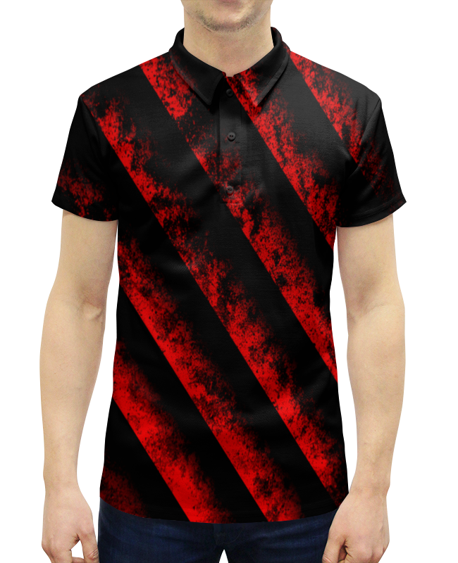 Рубашка Поло с полной запечаткой Printio Черно-красные полосы