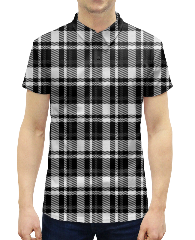 Рубашка Поло с полной запечаткой Printio Черно-белая клетка