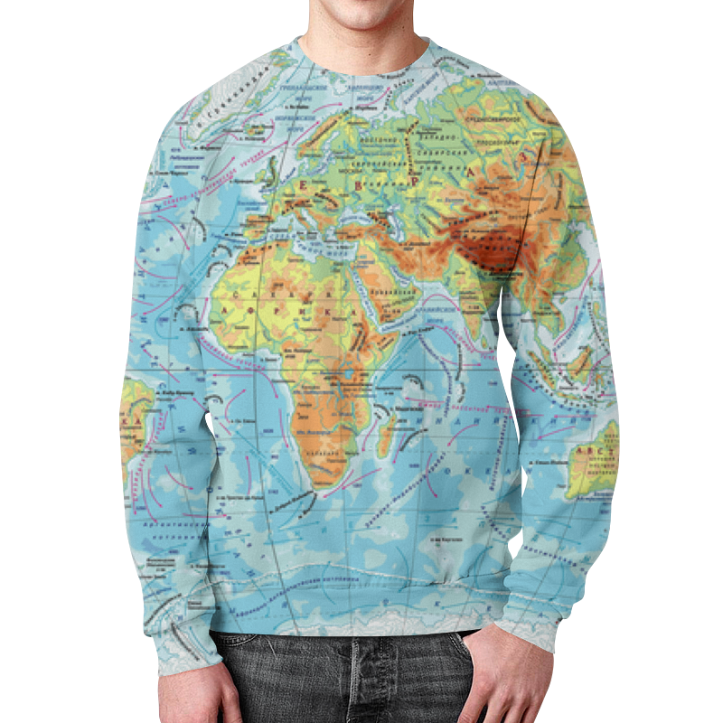 Свитшот мужской с полной запечаткой Printio Карта мира