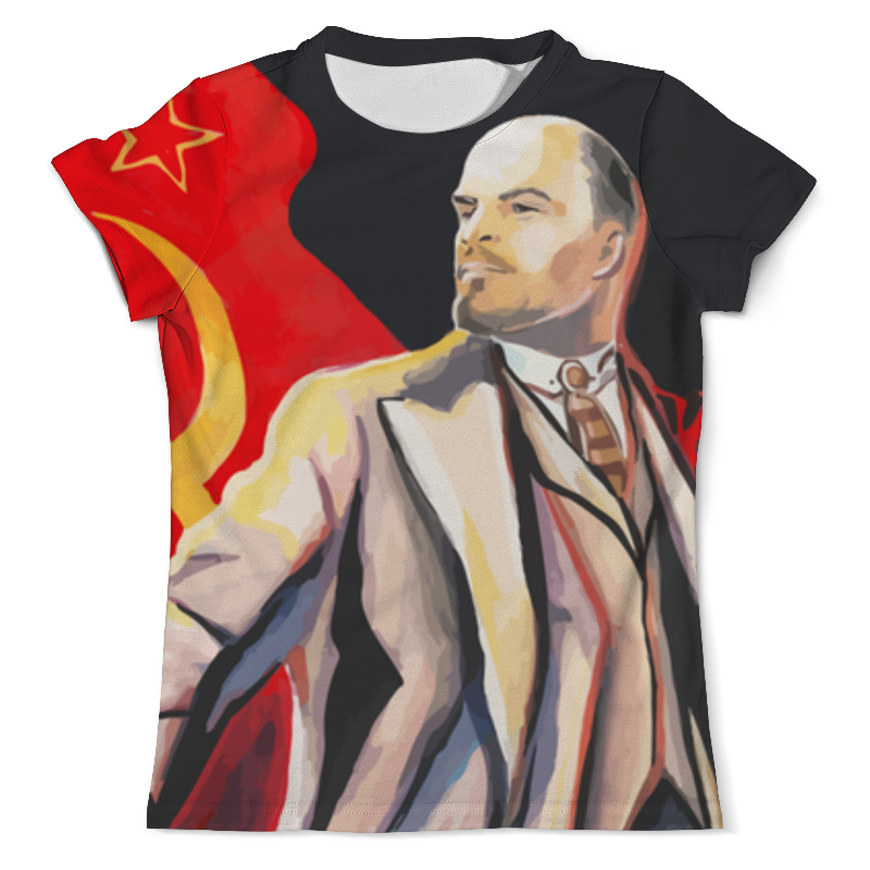 Футболка с полной запечаткой (мужская) Printio Ленин с флагом