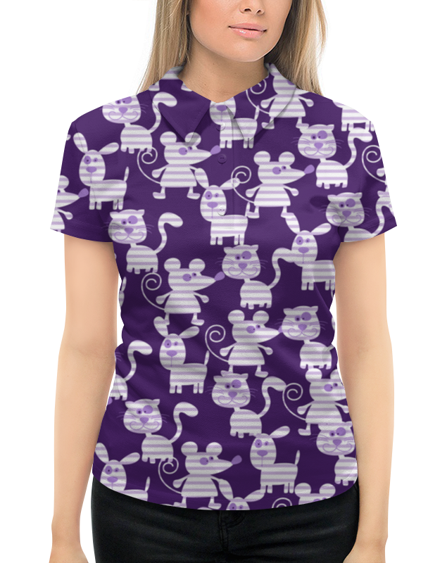 Рубашка Поло с полной запечаткой Printio Коты, мыши и собаки