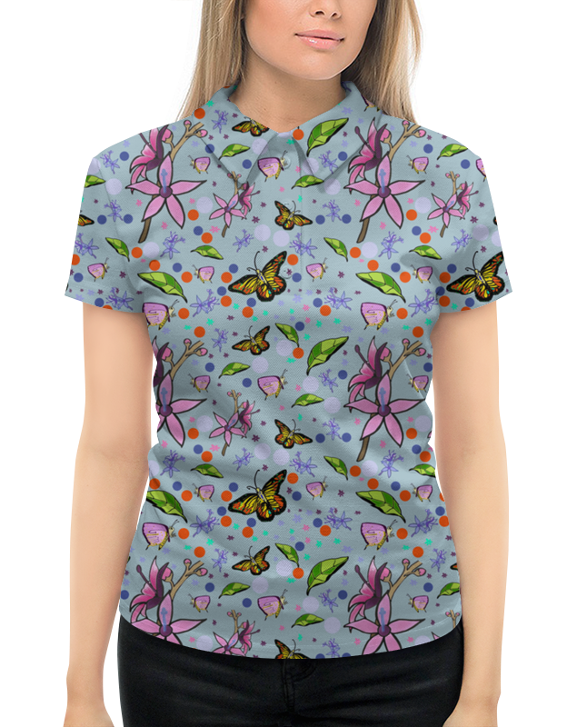 Рубашка Поло с полной запечаткой Printio Цветочный стиль