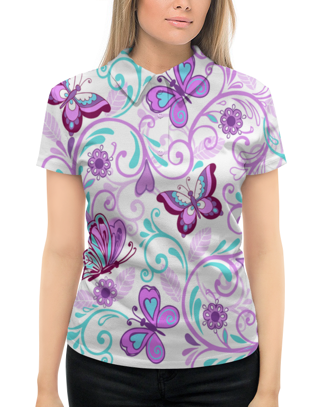 Рубашка Поло с полной запечаткой Printio Цветные бабочки