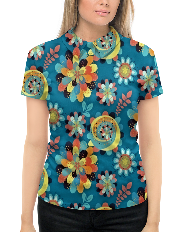 Рубашка Поло с полной запечаткой Printio Цветы в красках