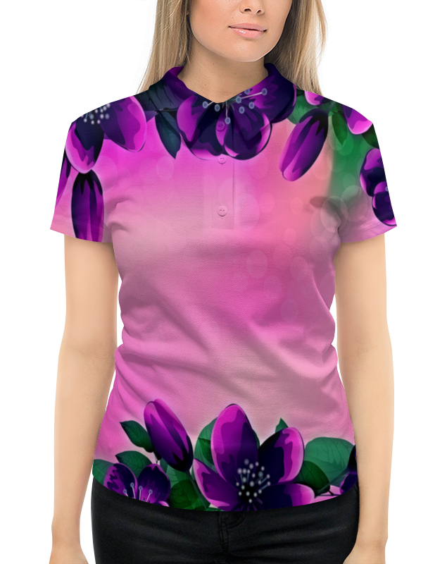 Рубашка Поло с полной запечаткой Printio Фиолетовые цветы