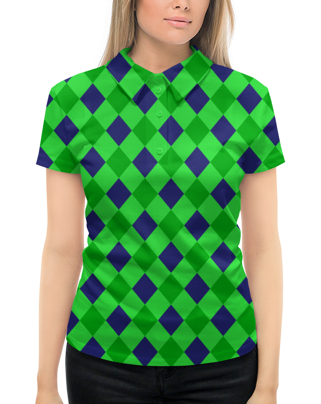 Рубашка Поло с полной запечаткой Printio Сине-зеленые квадраты