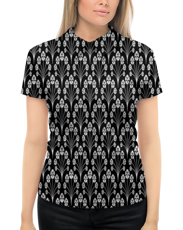 Рубашка Поло с полной запечаткой Printio Цветы черно-белые