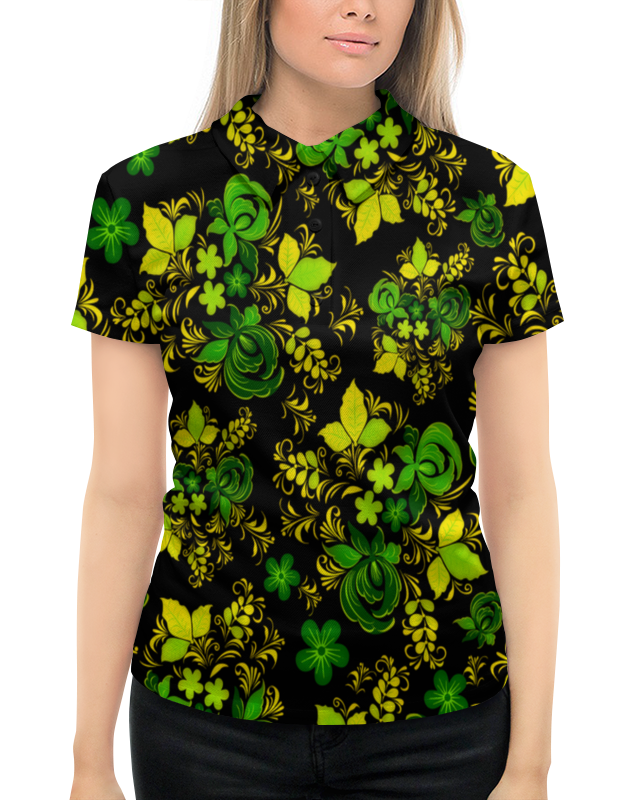 Рубашка Поло с полной запечаткой Printio Зеленый узор
