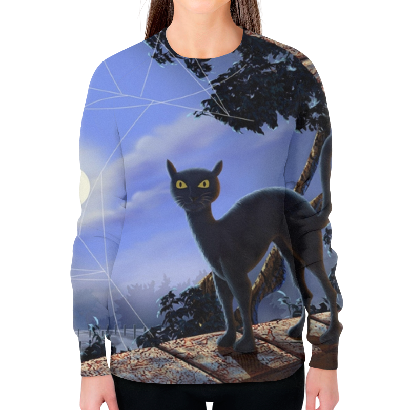 Свитшот женский с полной запечаткой Printio Черный кот .магическая луна.