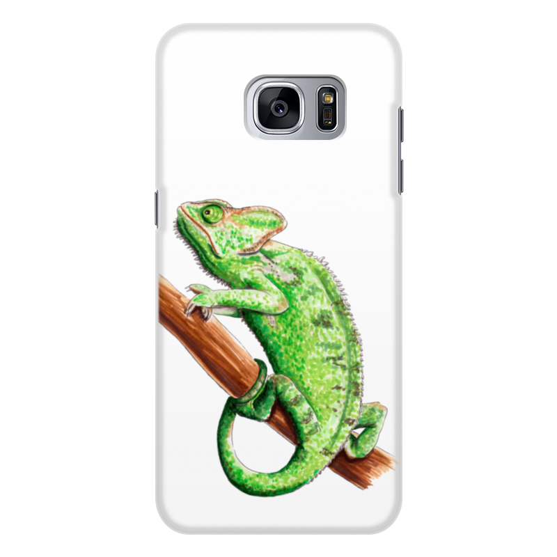 Чехол для Samsung Galaxy S7 Edge, объёмная печать Printio Зеленый хамелеон на ветке