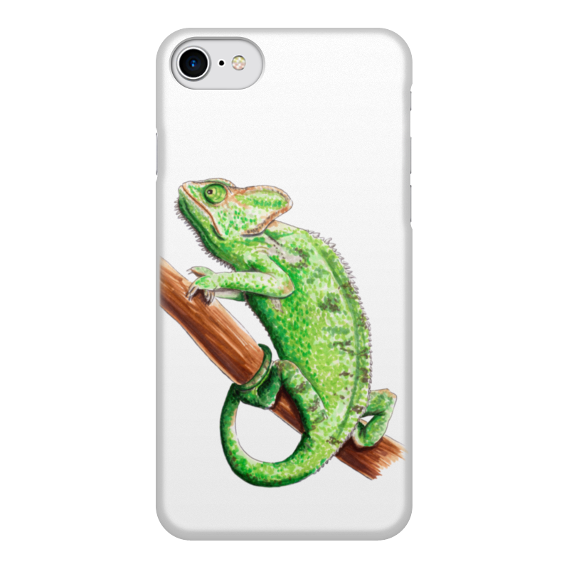 Чехол для iPhone 8, объёмная печать Printio Зеленый хамелеон на ветке
