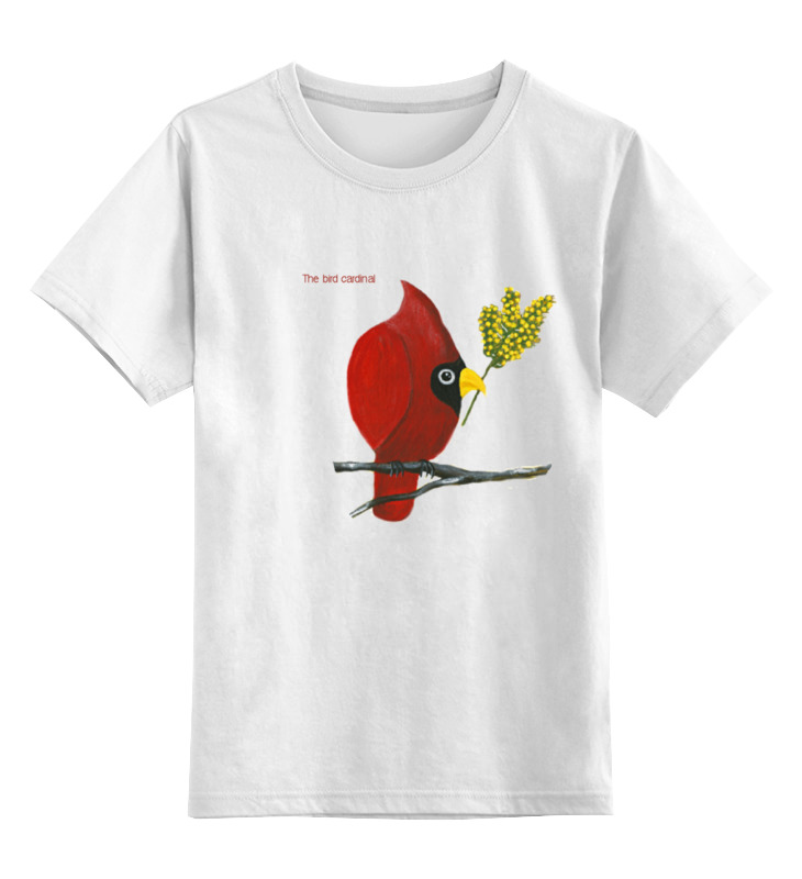 Детская футболка классическая унисекс Printio Птица кардинал с мимозой