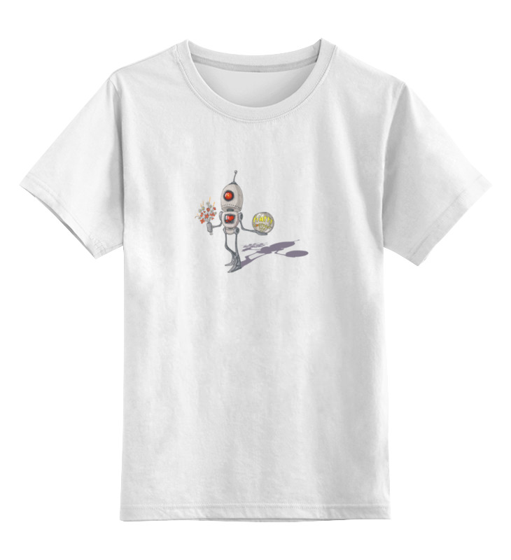 Детская футболка классическая унисекс Printio Веселый робот с цветочками 