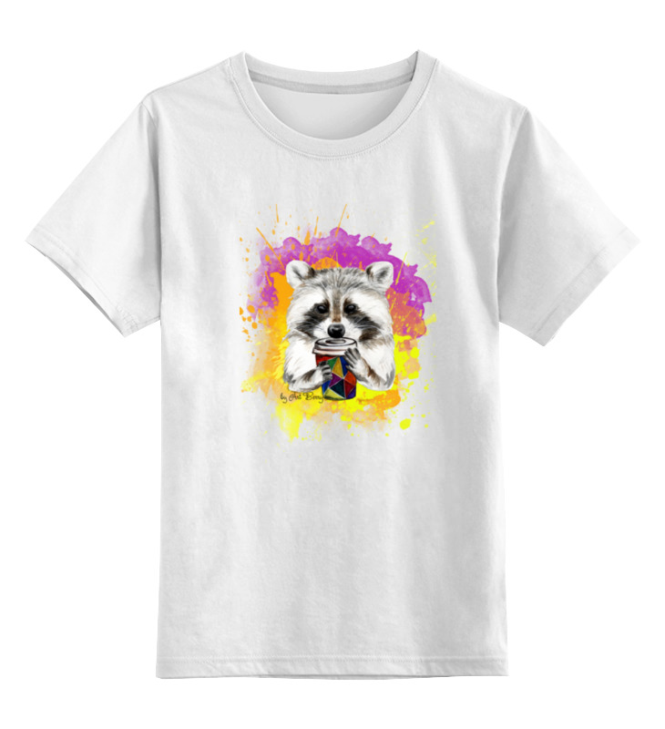 Детская футболка классическая унисекс Printio Радужный енот
