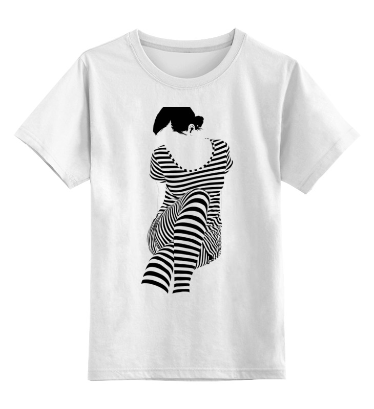 Детская футболка классическая унисекс Printio Белая,стильная,с рисунком,чайки,полосатая девушка