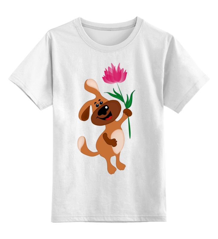 Детская футболка классическая унисекс Printio Пес держит в лапе цветочек