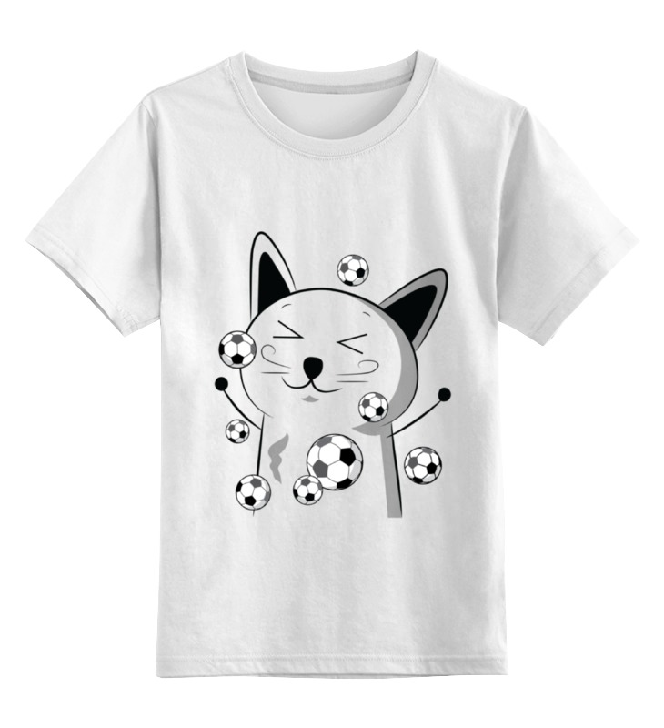 Детская футболка классическая унисекс Printio Счастливый котэ с футбольными мячами