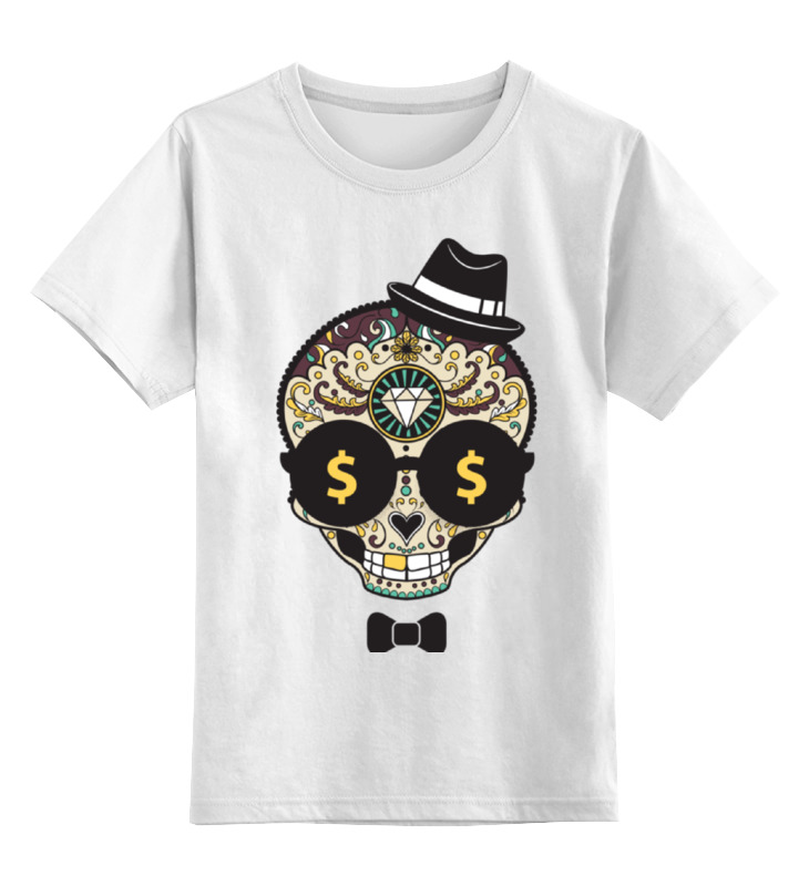 Детская футболка классическая унисекс Printio Череп в шляпе и бабочке