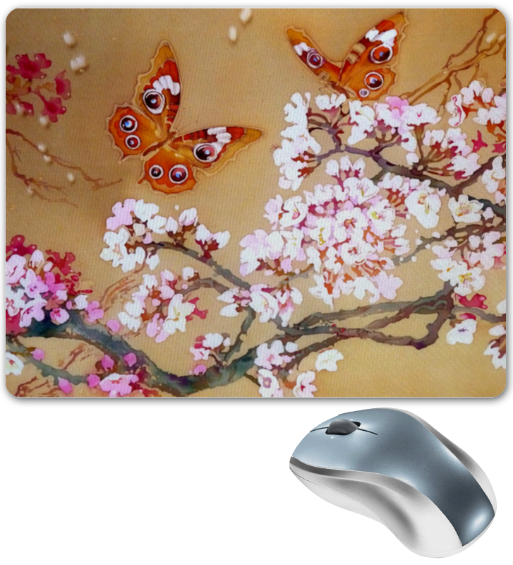 Коврик для мышки Printio Бабочки на цветущей вишне.