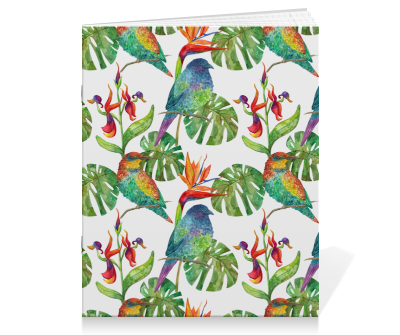 Тетрадь на скрепке Printio Тропический узор с птицами и цветами