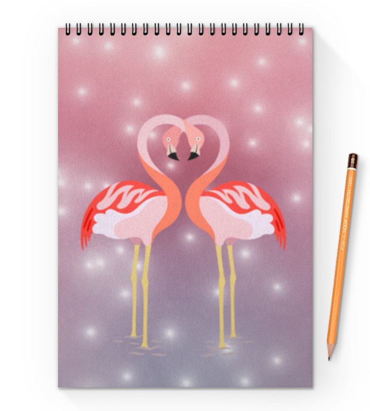 Блокнот на пружине А4 Printio Влюбленные фламинго