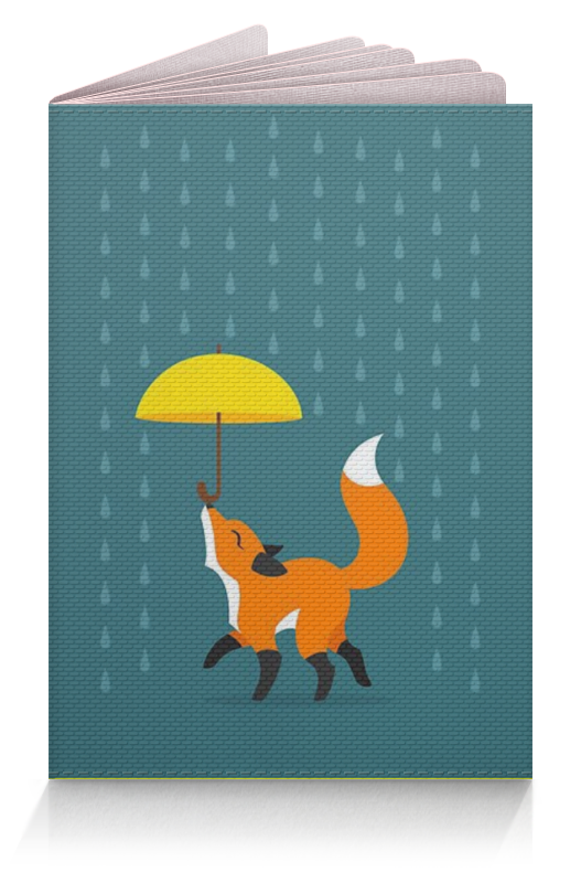 Обложка для паспорта Printio Гуляющая лиса с зонтиком под дождём