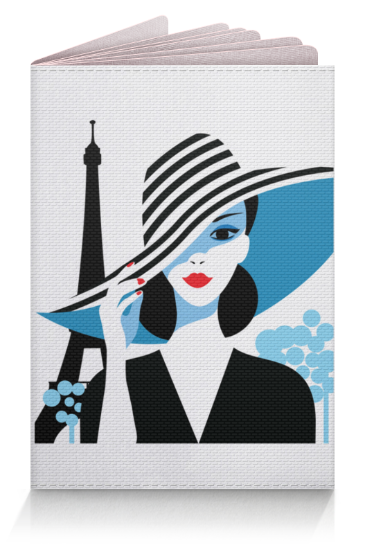 Обложка для паспорта Printio Красивая француженка на фоне эйфелевой башни