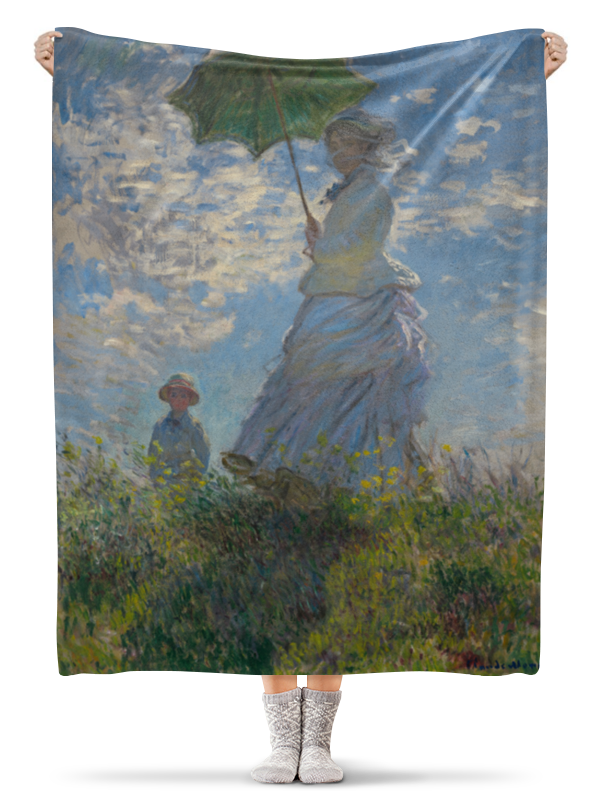 Плед флисовый 130х170 см Printio Дама с зонтиком — мадам моне со своим сыном