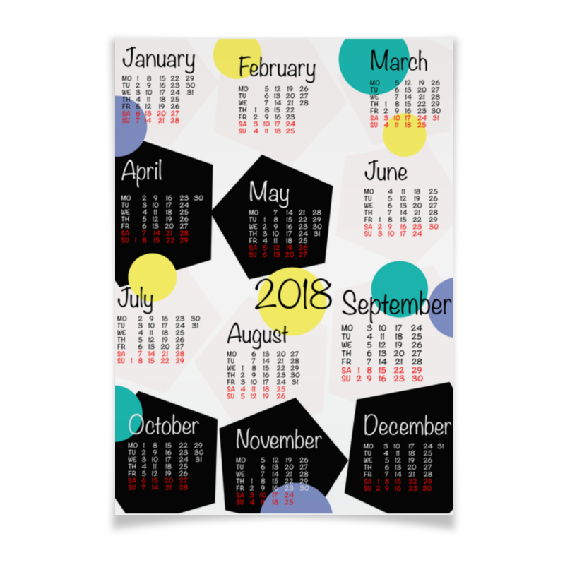 Плакат A3(29.7x42) Printio Календарь на 2018 год