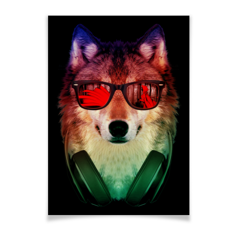 Плакат A2(42x59) Printio Волк в очках