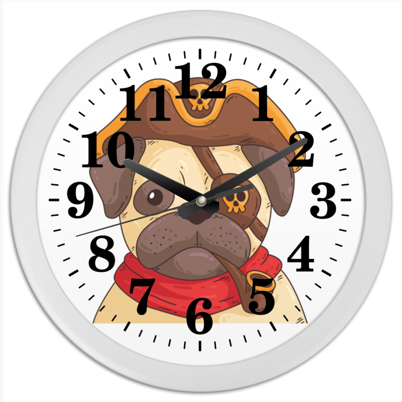 Часы круглые из пластика Printio Мопс-пират