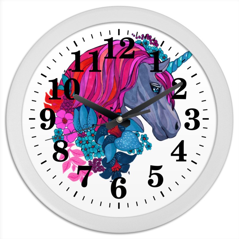 Часы круглые из пластика Printio Единорог с розовыми волосами в цветах