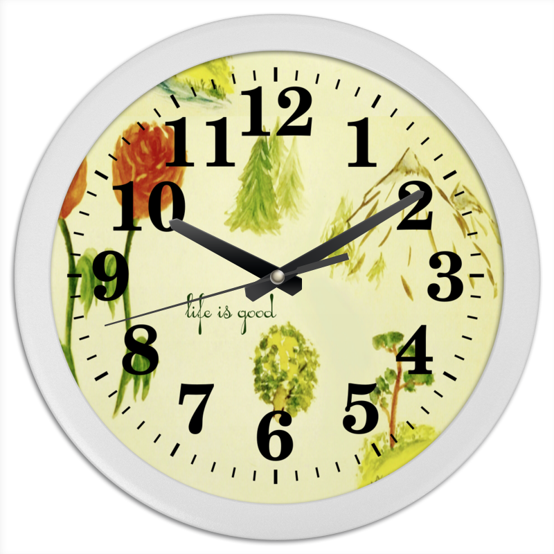 Часы круглые из пластика Printio Горы, сосны и цветы