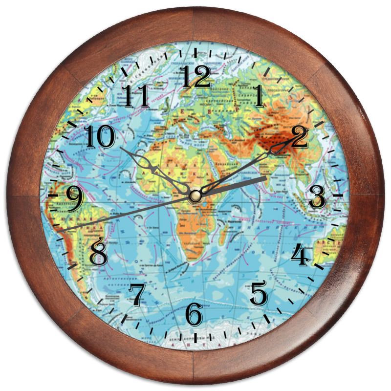 Часы круглые из дерева Printio Карта мира