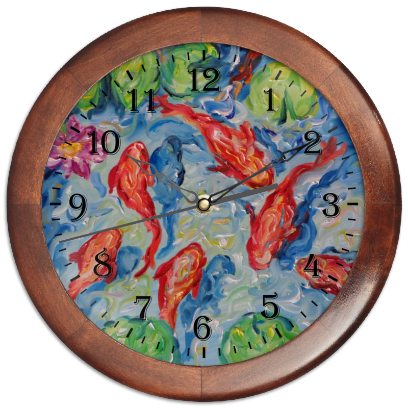 Часы круглые из дерева Printio Золотые рыбки