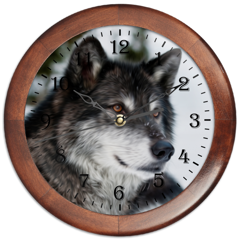 Часы круглые из дерева Printio Серый волк
