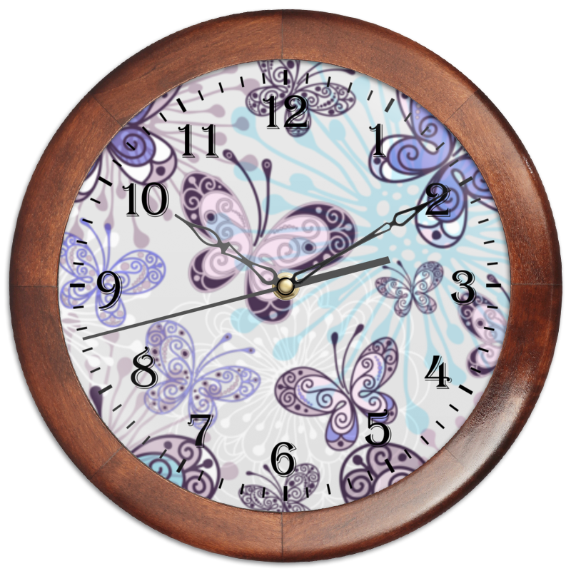 Часы круглые из дерева Printio Фиолетовые бабочки