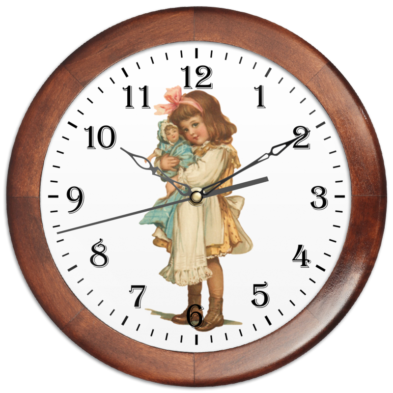 Часы круглые из дерева Printio Девочка с куклой.