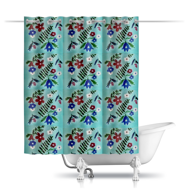 Шторы в ванную Printio Цветы на голубом
